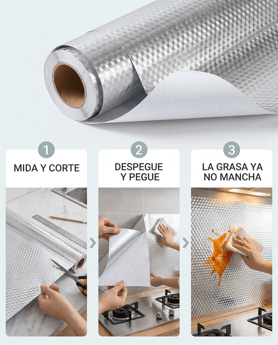 Papel Adhesivo de Aluminio para Cocina — Antigrasa — foto 5