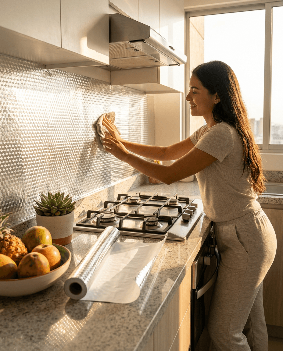 Papel Adhesivo de Aluminio para Cocina — Antigrasa — foto 4