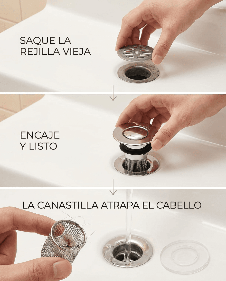 Desagüe/Rejilla para Lavamanos con Filtro — Acero Inoxidable 304 — foto 5