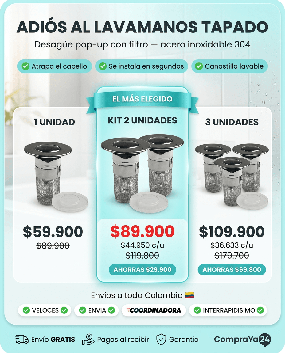 Desagüe/Rejilla para Lavamanos con Filtro — Acero Inoxidable 304 — foto 3