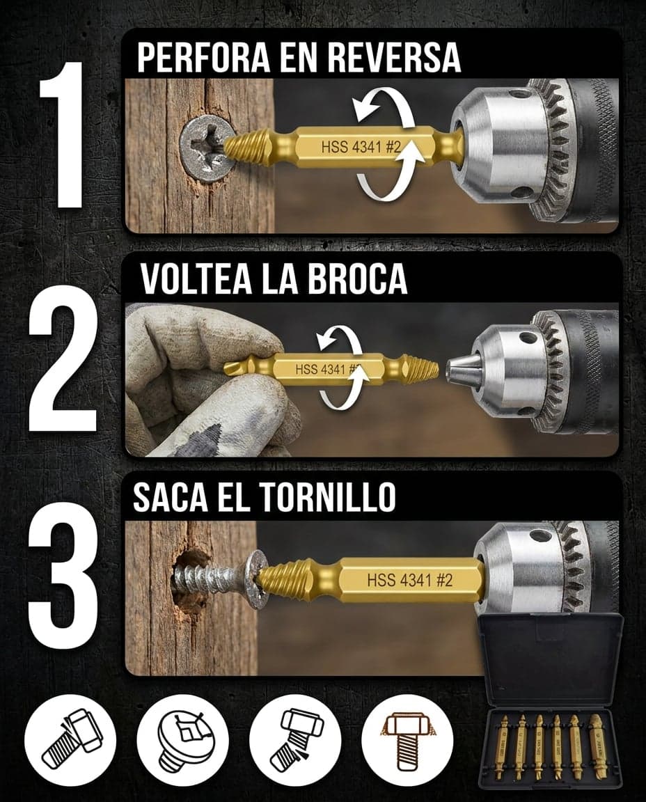 Kit Extractor de Tornillos Dañados x6 — HSS Doble Punta — foto 5