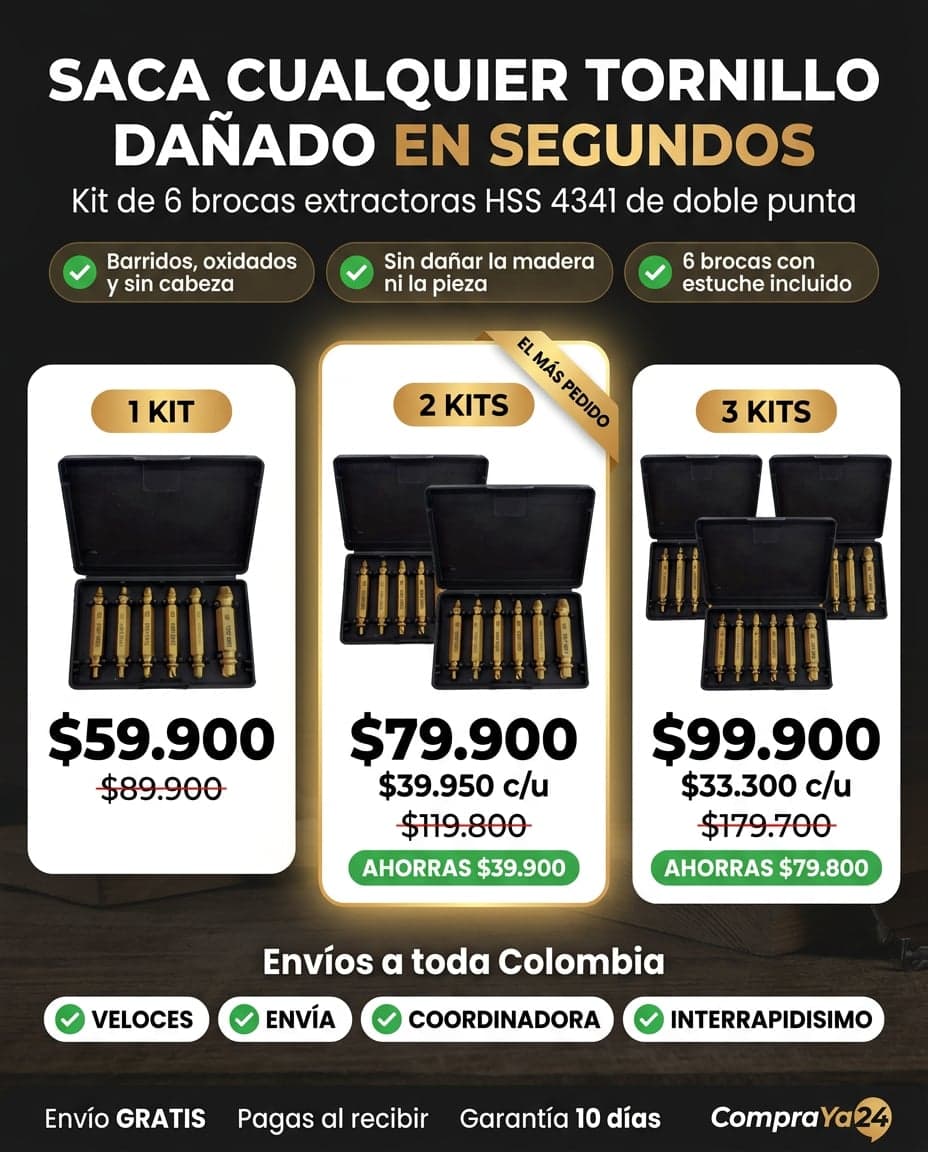 Kit Extractor de Tornillos Dañados x6 — HSS Doble Punta — foto 3