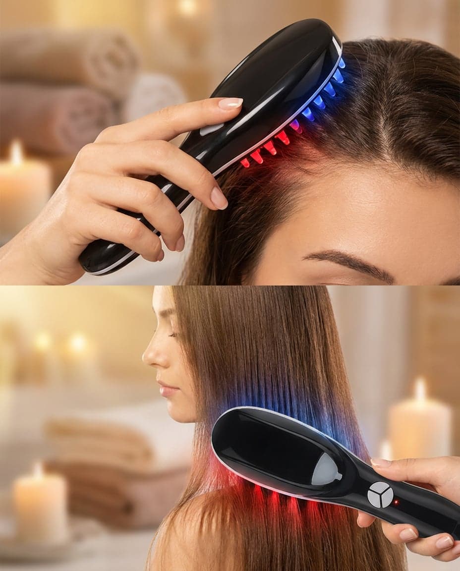 Cepillo Masajeador Capilar Eléctrico (Luz Roja/Azul + Vibración + Nebulizador) — foto 5