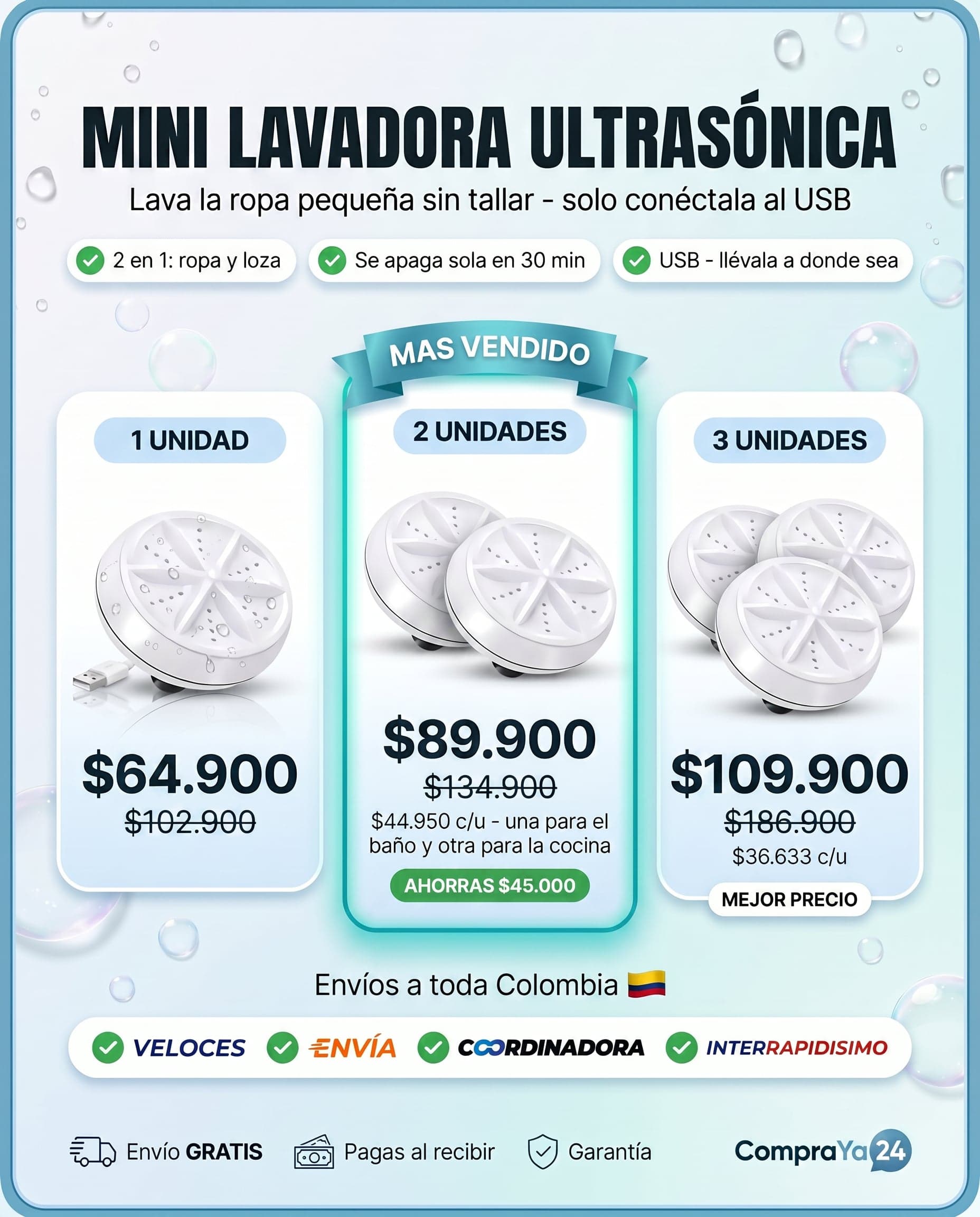 Mini Lavadora Turbina Ultrasónica Portátil USB — foto 3