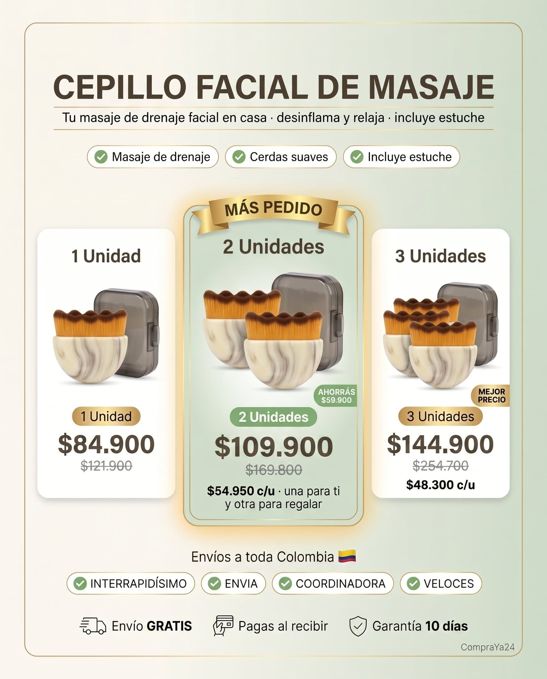 Cepillo Facial de Contorno (Masaje y Drenaje Facial) + Estuche — foto 3