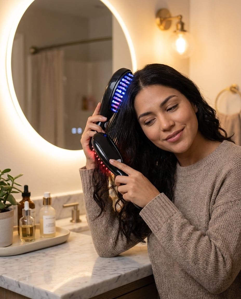 Cepillo Masajeador Capilar Eléctrico (Luz Roja/Azul + Vibración + Nebulizador) — foto 4