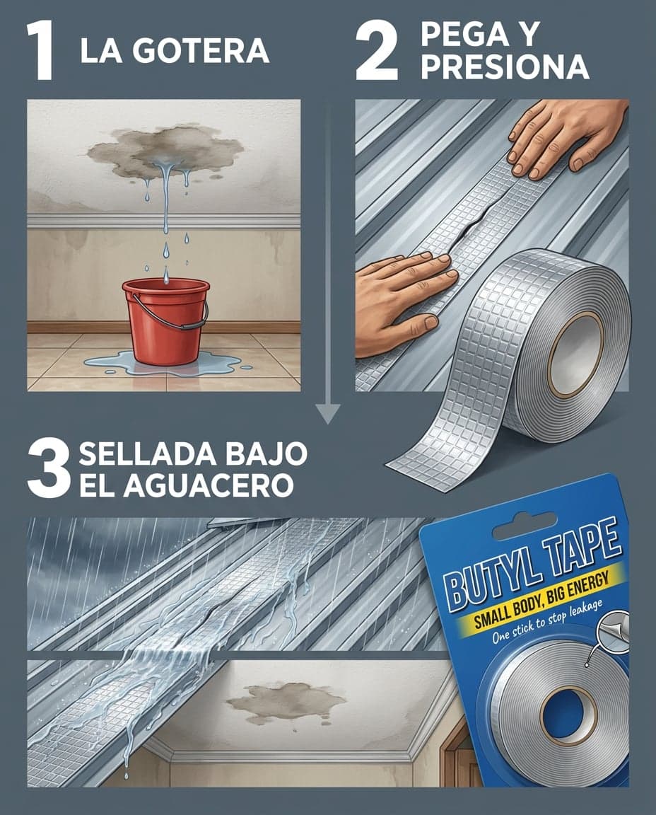 Cinta Tapa Goteras de Butilo Aluminizada — 5 cm x 10 m — foto 5