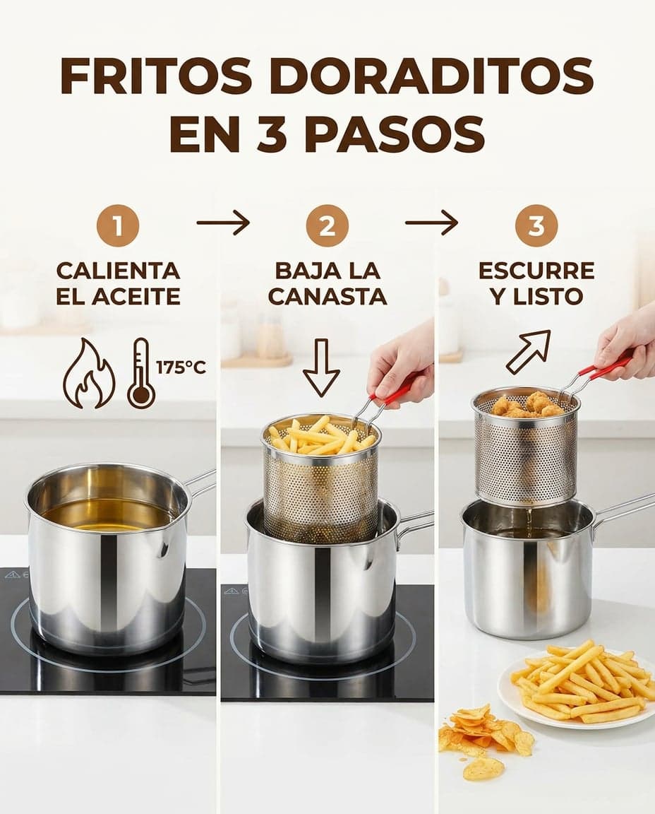 Set Olla Freidora en Acero Inoxidable con Canasta — foto 5