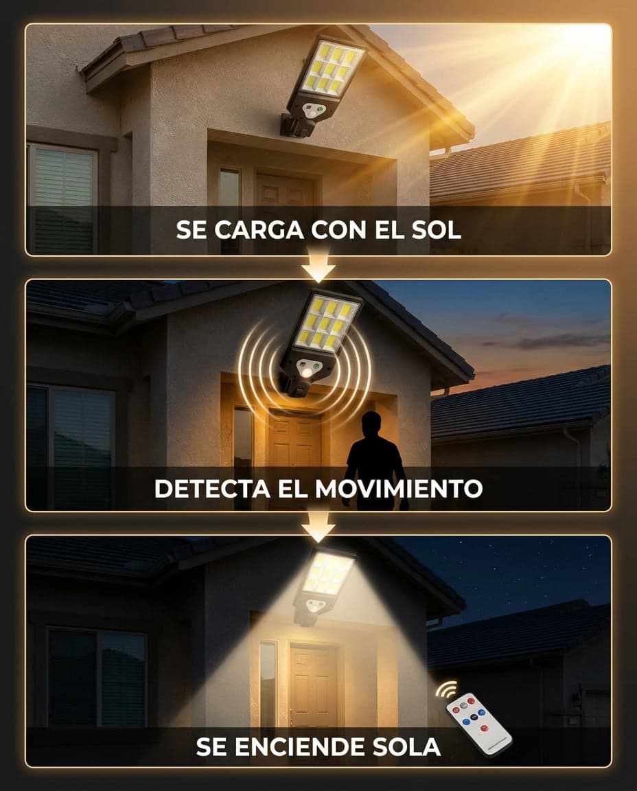 Reflector Solar LED con Sensor de Movimiento y Control Remoto — foto 5