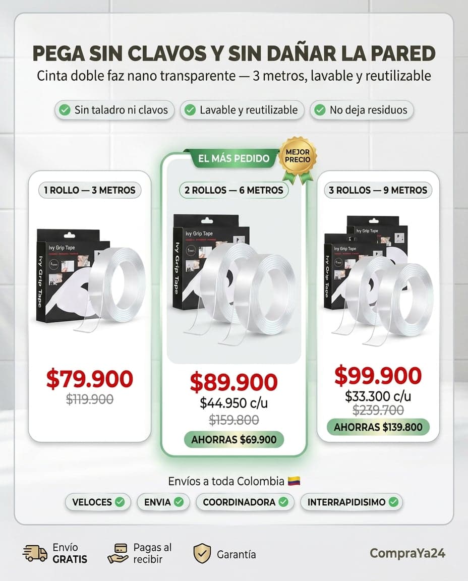 Cinta Doble Faz Nano Transparente Reutilizable — 3 metros — foto 3