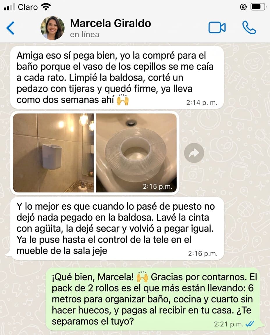 Cinta Doble Faz Nano Transparente Reutilizable — 3 metros — foto 6