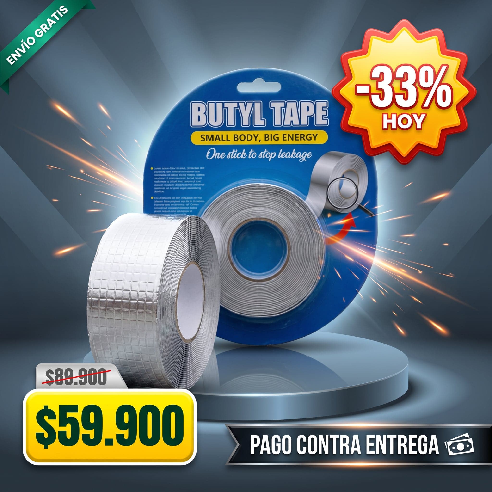 Cinta Tapa Goteras de Butilo Aluminizada — 5 cm x 10 m — foto 1
