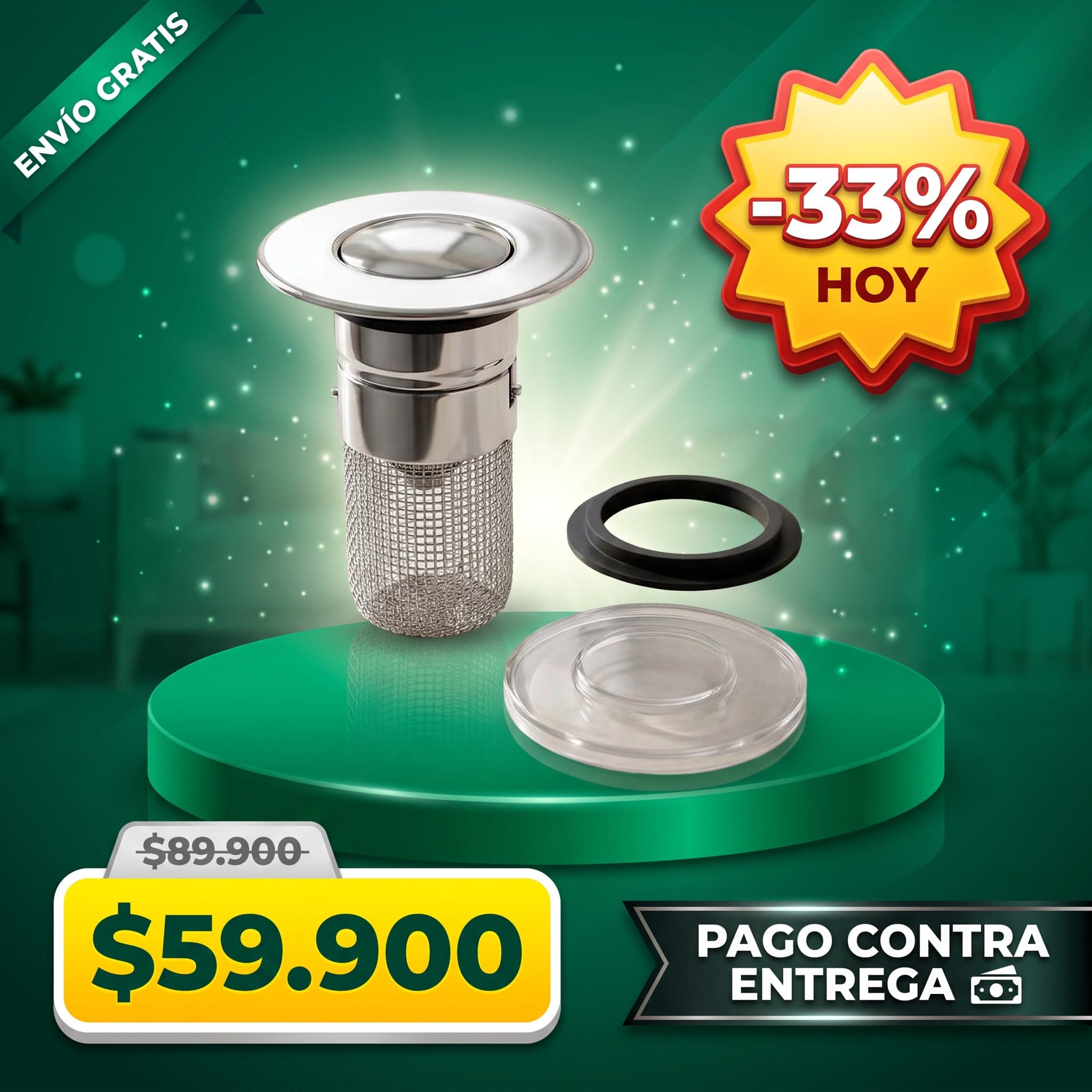 Desagüe/Rejilla para Lavamanos con Filtro — Acero Inoxidable 304 — foto 1