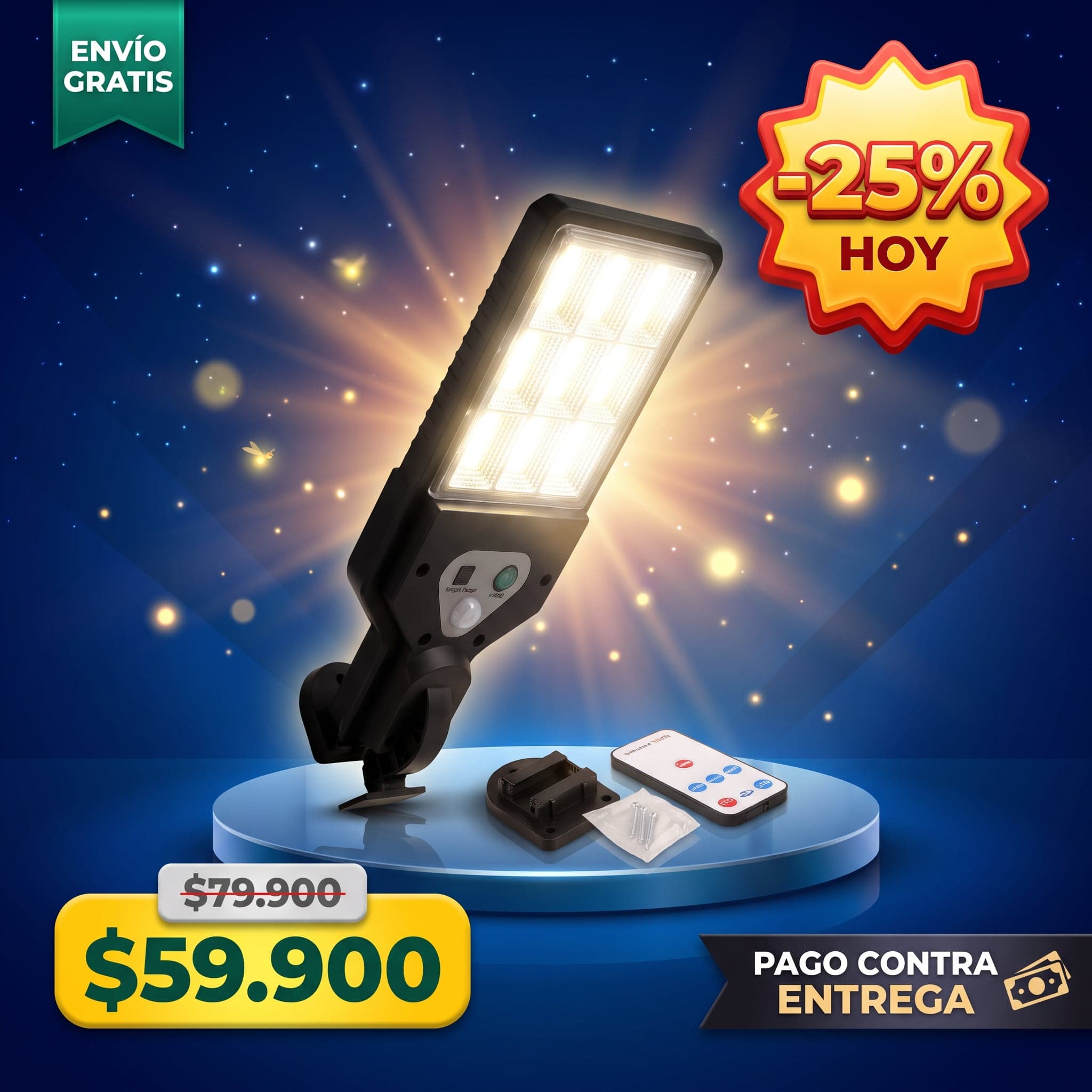 Lámpara Solar LED Exterior con Sensor de Movimiento y Control Remoto — foto 1