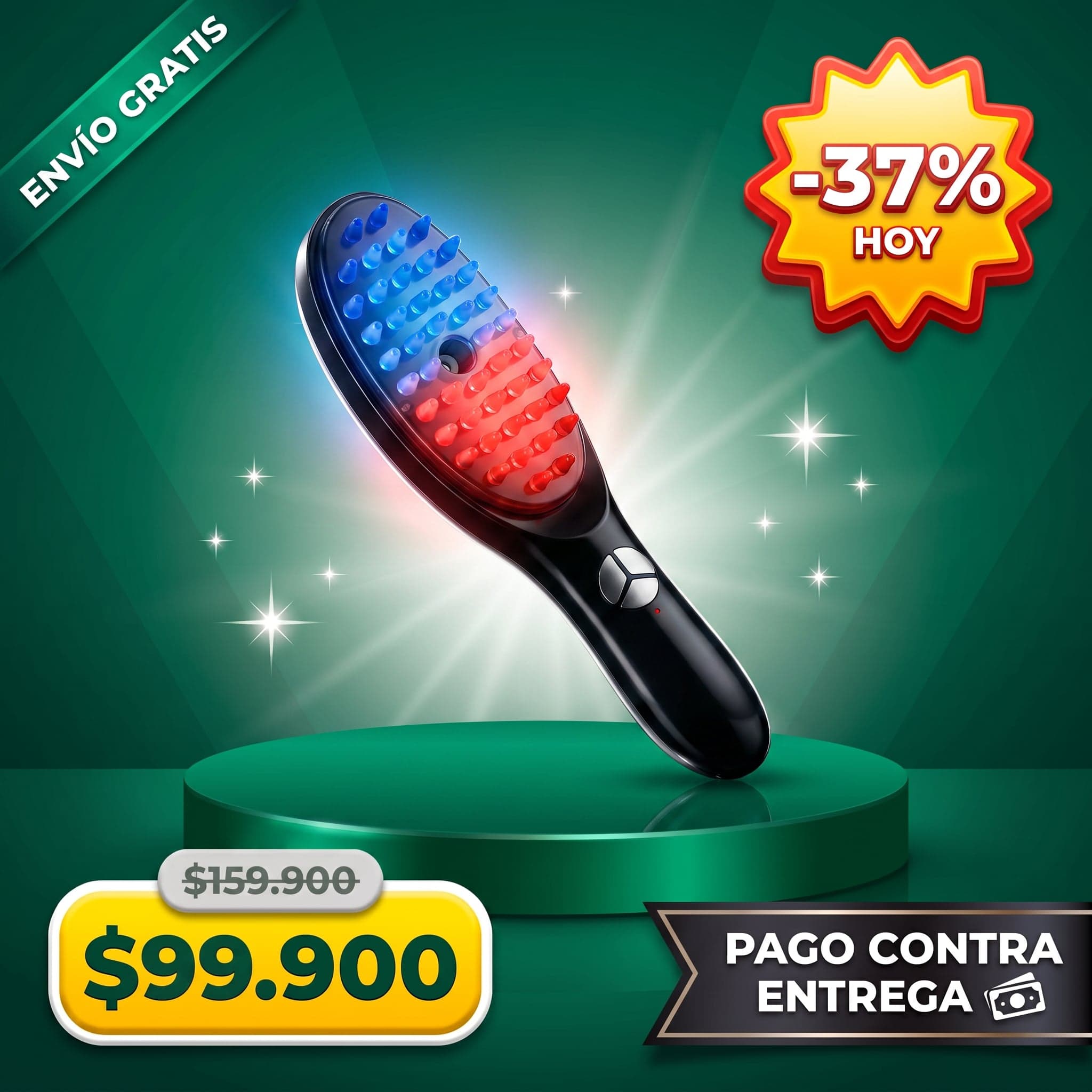 Cepillo Masajeador Capilar Eléctrico (Luz Roja/Azul + Vibración + Nebulizador) — foto 1