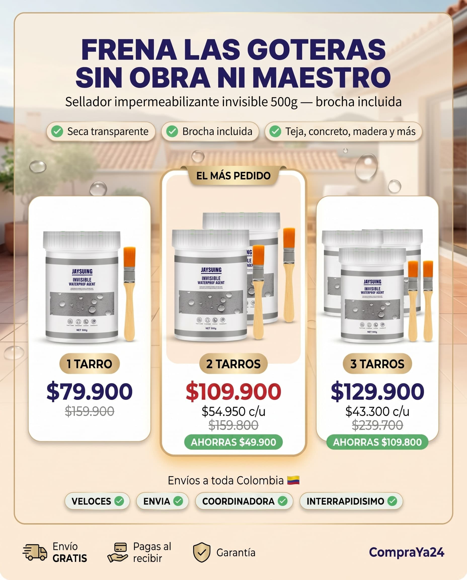 Sellador Impermeabilizante Invisible 500g con Brocha — foto 3