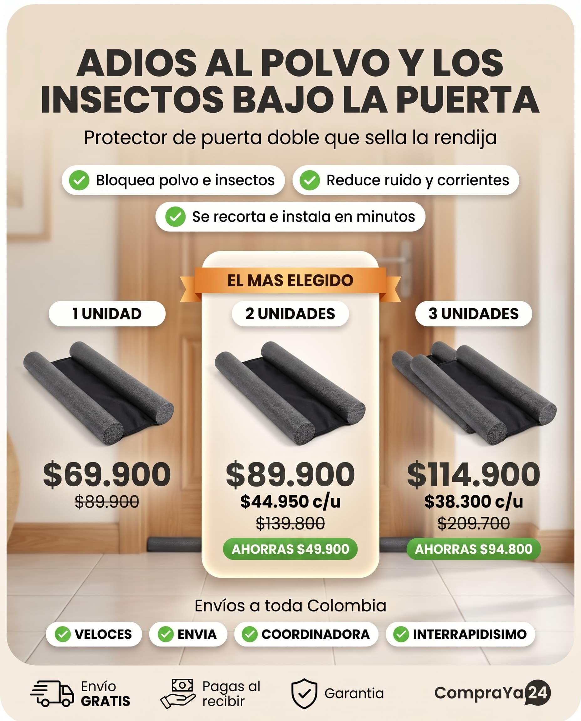 Protector de Puerta Doble — Sella Polvo, Insectos, Ruido y Frío — foto 4