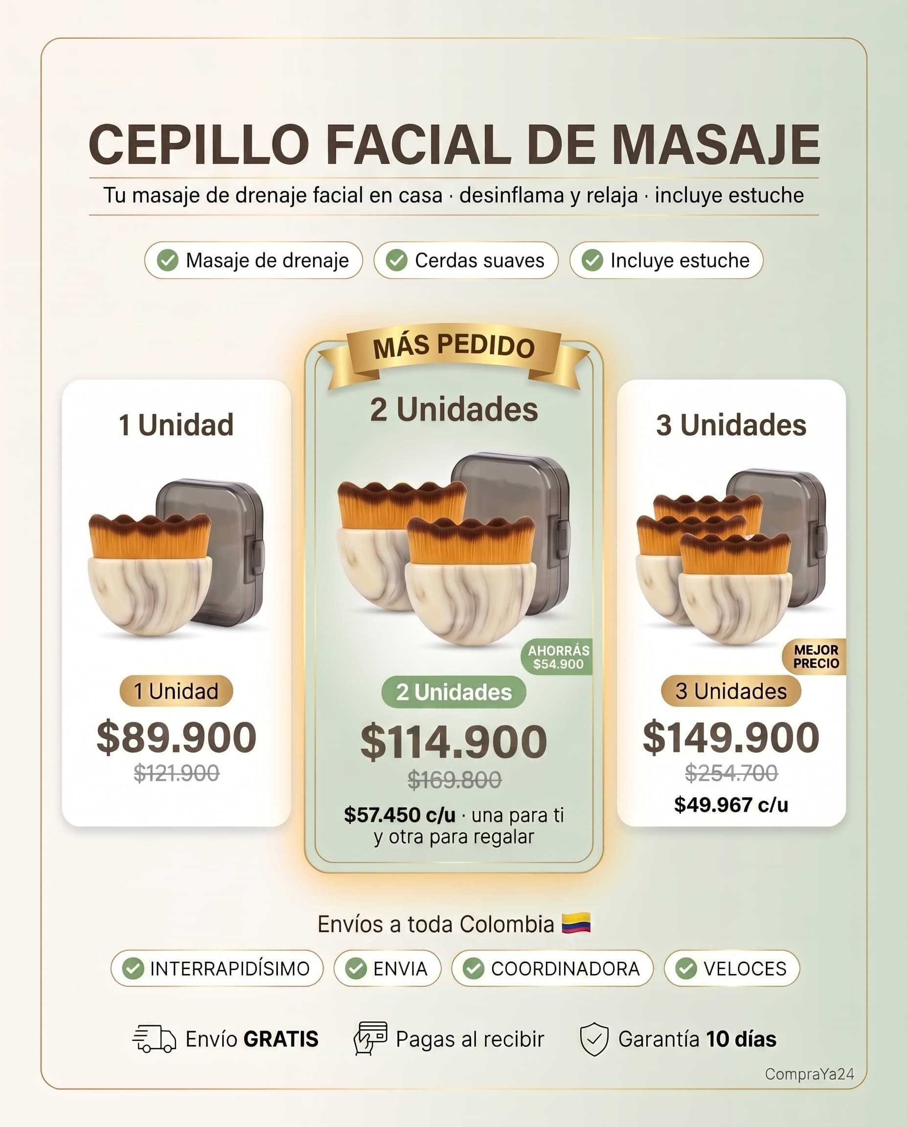 Cepillo Facial de Contorno (Masaje y Drenaje Facial) + Estuche — foto 3