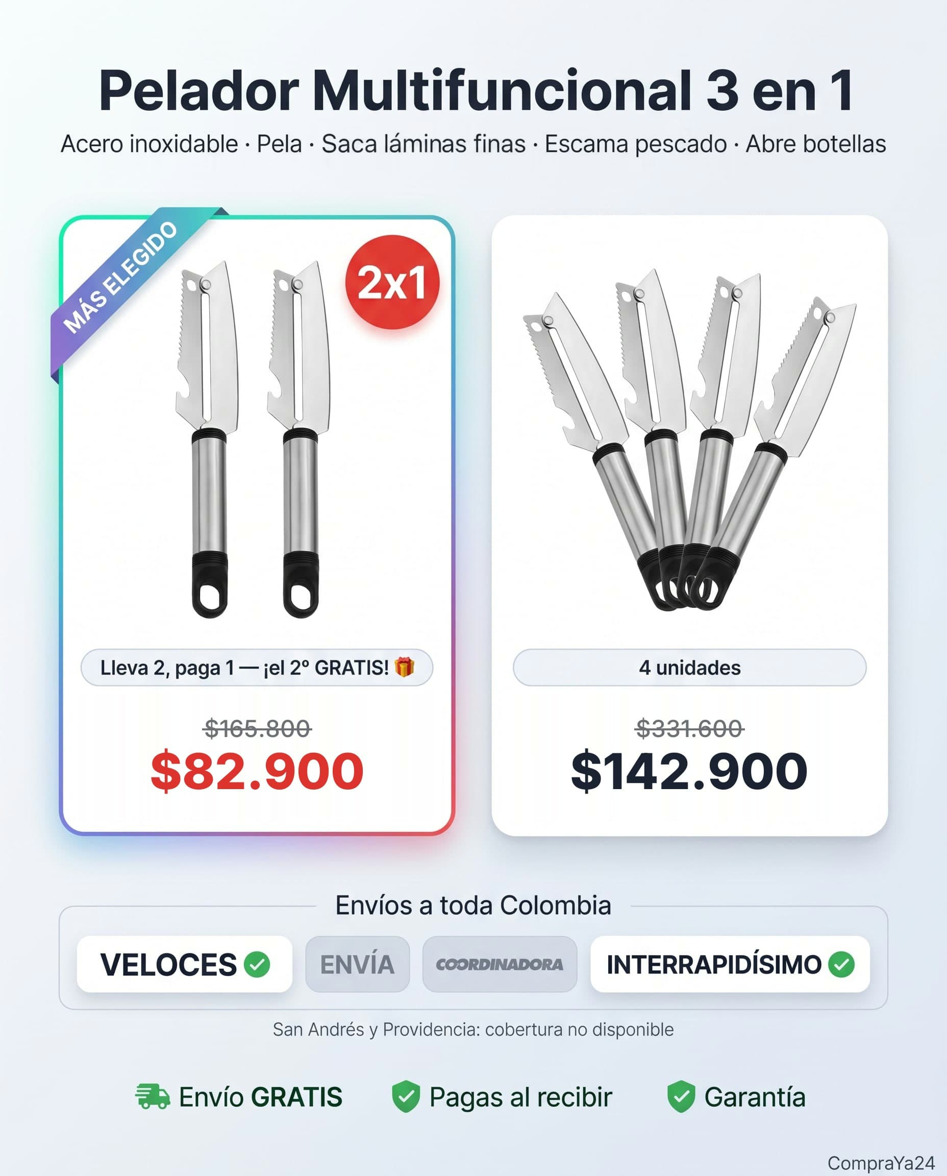 Pelador Multifuncional 3 en 1 — Acero Inoxidable — foto 4
